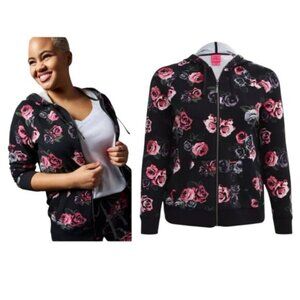 Torrid Betsey Johnson Floral Terry Hoodie Zip Jacket Pocket Stretch 5X Blk Pink